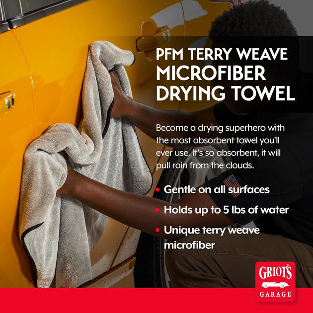 Griot'S Garage PFM Terry Weave Microfiber Drying Towel for Car Wash and Cleaning, Vehicle Detailing, Double-Sided, Ultra-Absorbent, 25" X 35", 55590