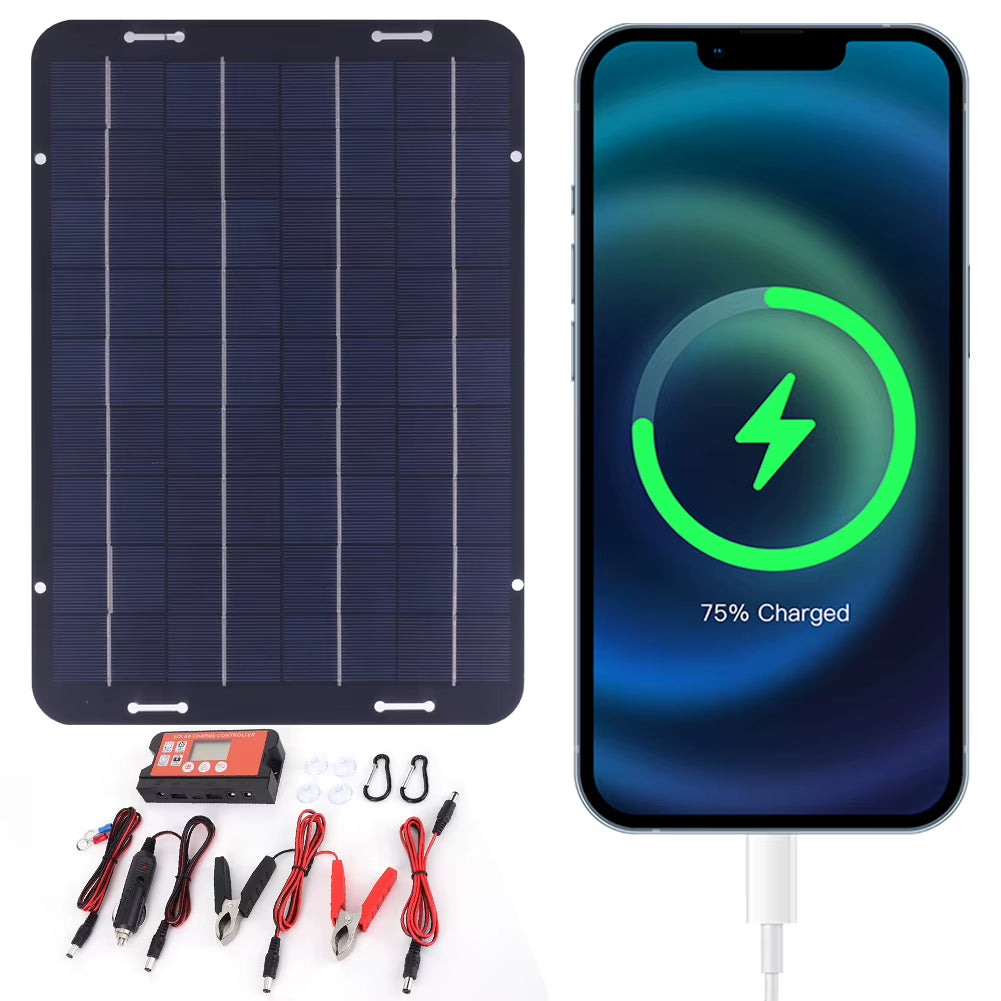 12W Solar Car Battery Charging Kit with Solar Charge Controller Polycrystalline Solar Panel Charger for Car RV Boat Motorcycle