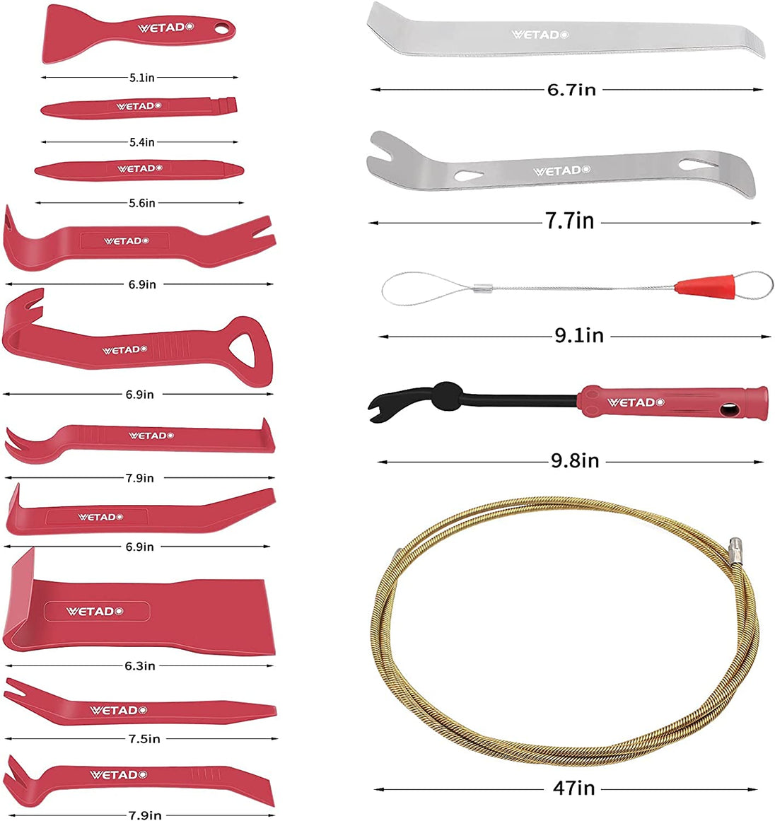 Auto Trim Removal Tools Kit, Wetado 15Pcs Car Panel Removal Tool Interior Trim Kit Fastener Rivet Remover Plastic Pry Tool Set - Removal of Car Door Panels, Fasteners, Molding, Dashboards, Wheel Hubs