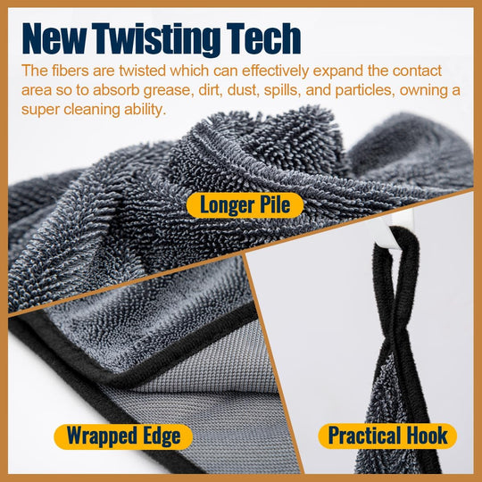 Airlab Extra Large Microfibre Car Cleaning Cloth, 90X60Cm, 650GSM, Black