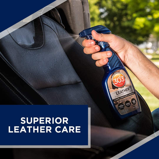 303® Automotive Leather 3-In-1 Complete Care Spray, Conditions Leather to Prevent Cracking and Fading, Strong UV Protection, Safe for All Finished Leather and Vinyl (30218) 473 Ml