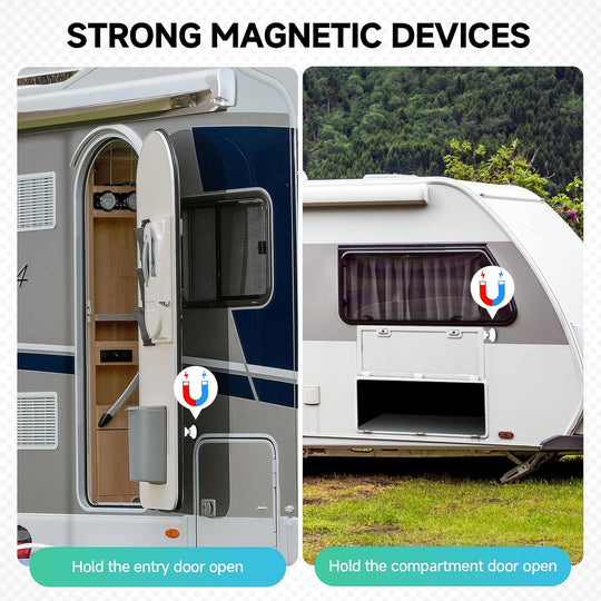 RV Magnetic Door Catch RV Door Holder Baggage Door Catch for Camper, Trailer, Motor Home, Boat Compartments, Cargo, RV MUST HAVE ACCESSORIES (White, 2 Pack)