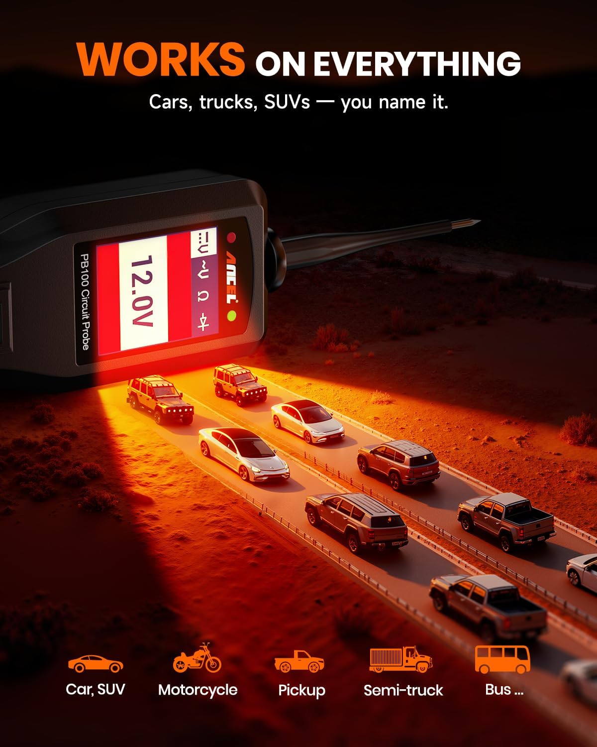 ANCEL PB100 Automotive Power Circuit Probe Tester, 12V 24V Electrical Short/Open Breaker Finder, AC DC Diode Resistance Relay Tester, Continuity Test Digital Multimeter/Ohmmeters, 40FT Cable