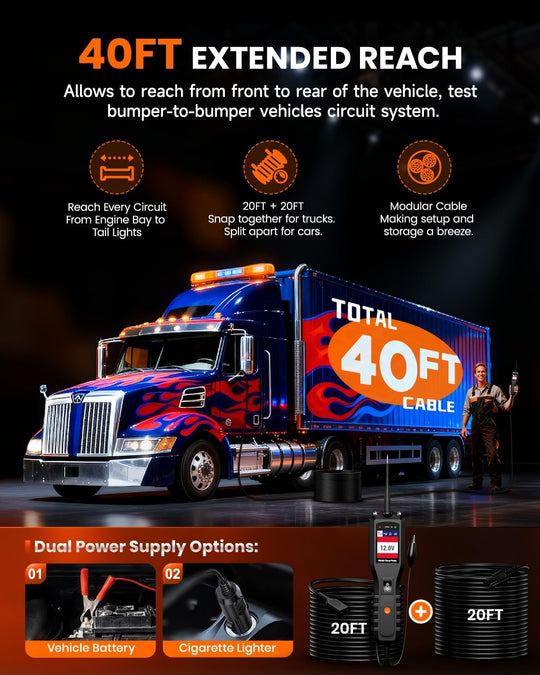 ANCEL PB100 Automotive Power Circuit Probe Tester, 12V 24V Electrical Short/Open Breaker Finder, AC DC Diode Resistance Relay Tester, Continuity Test Digital Multimeter/Ohmmeters, 40FT Cable