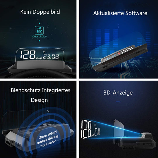 Car Head up Display, OBD Car HUD Display, 5.5 Inch with Reflection Board, No Double Image Stereo Projection Display Speed RPM Voltage, Multifunctional HUD for All Cars