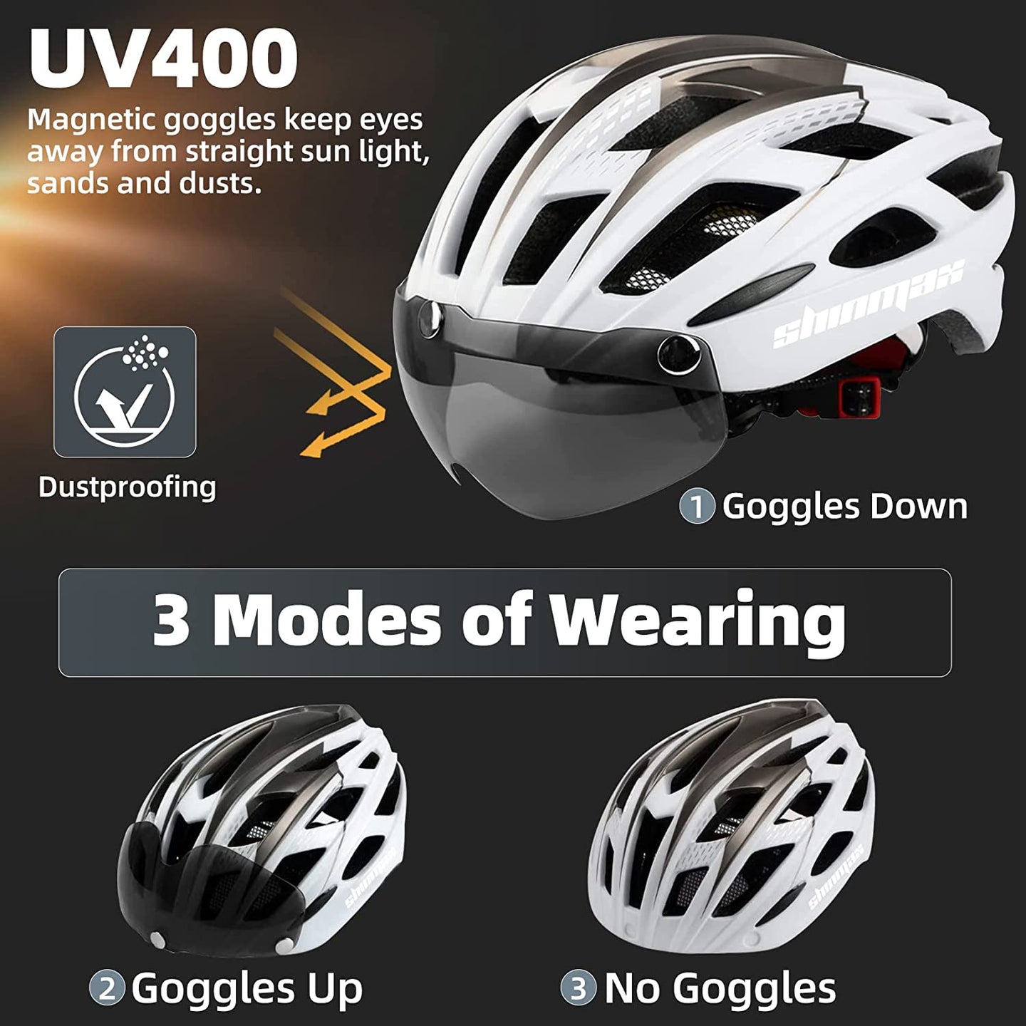 Bike Helmet,Shinmax CPSC/CPC Certificated Bicycle Helmet with Detachable Magnetic Goggles&Led Back Light&Portable Backpack Cycling Helmet Adjustable Mountain Bike Helmet for Adult Men Women SM-T69