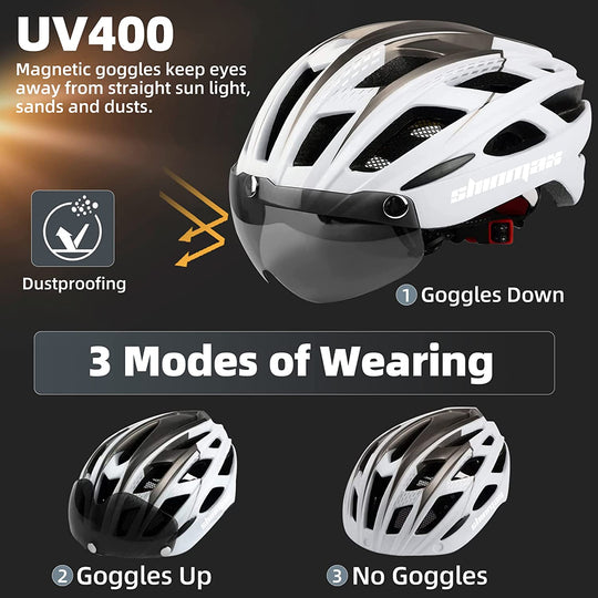 Bike Helmet,Shinmax CPSC/CPC Certificated Bicycle Helmet with Detachable Magnetic Goggles&Led Back Light&Portable Backpack Cycling Helmet Adjustable Mountain Bike Helmet for Adult Men Women SM-T69