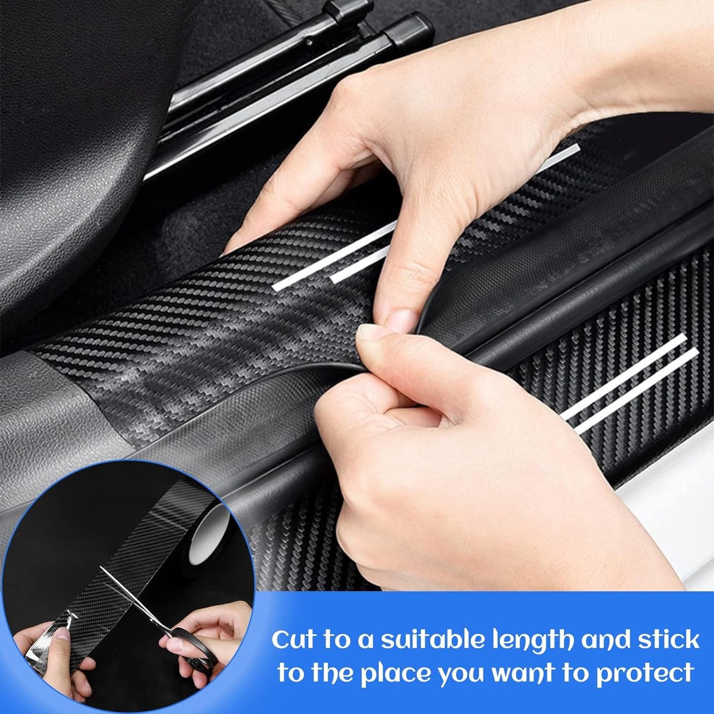 Door Sill Protector, （3Cm×10M） 1.2In X 32.8Ft Car Door Entry Edge Guards, Carbon Fiber Car Sticker for Car Door Edges, Front and Rear Bumpers, Door Sill Protection (Black)