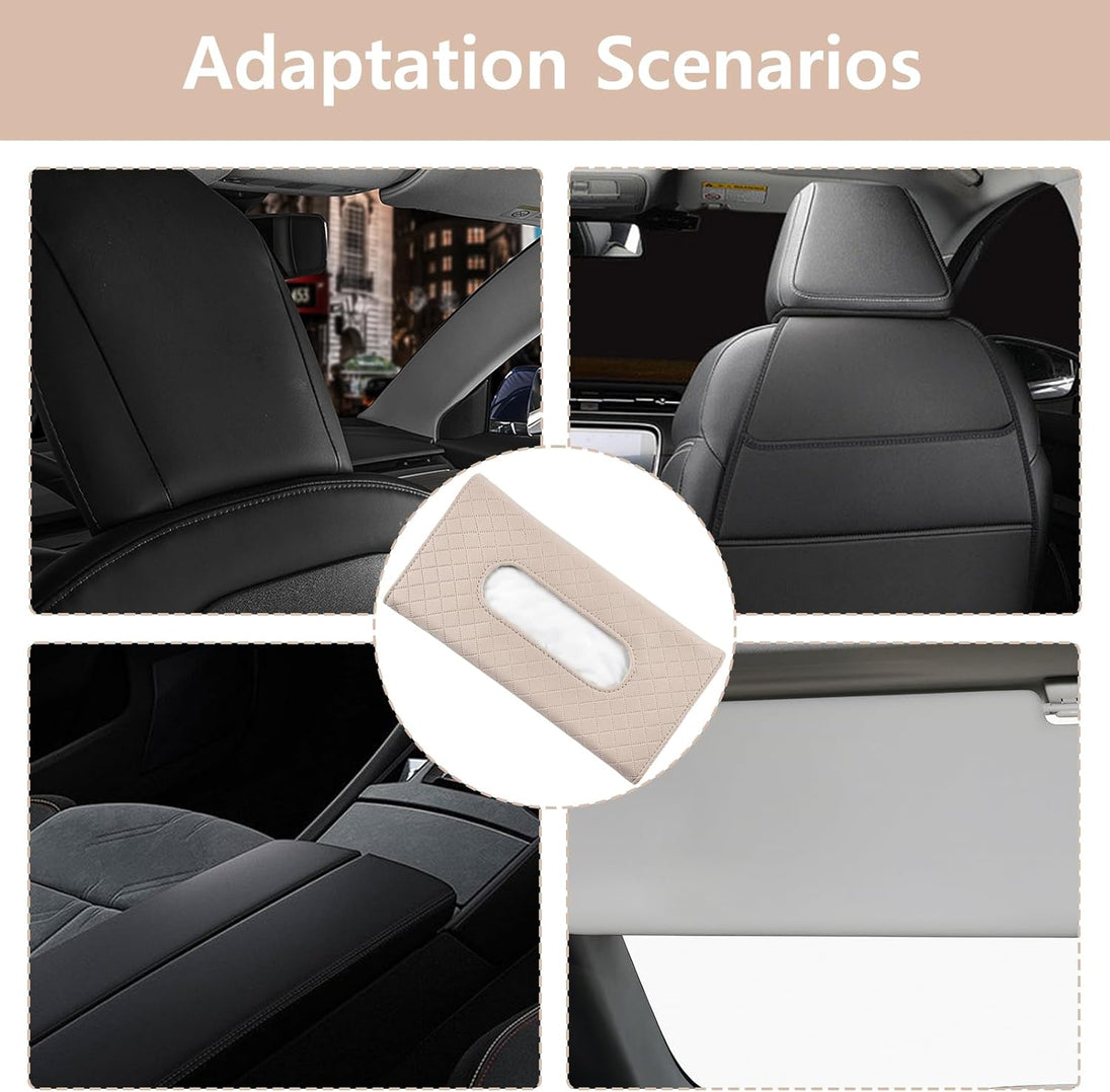 Car Tissue Holder, Car Visor Tissue Holder, PU Leather Car Tissue Holder, Car Sun Visor Accessories for Universal Auto Men Women (Beige, One Size)