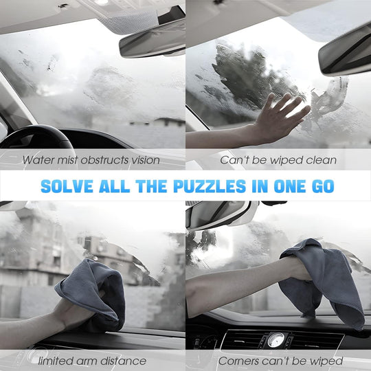 Windshield Cleaning Tool, Car Window Cleaner with Extendable Long Handle and 4 Washable Reusable Microfiber Pads, Auto Interior Exterior Glass Wiper Cleaning Kit Universal for Office and Home (Orange)