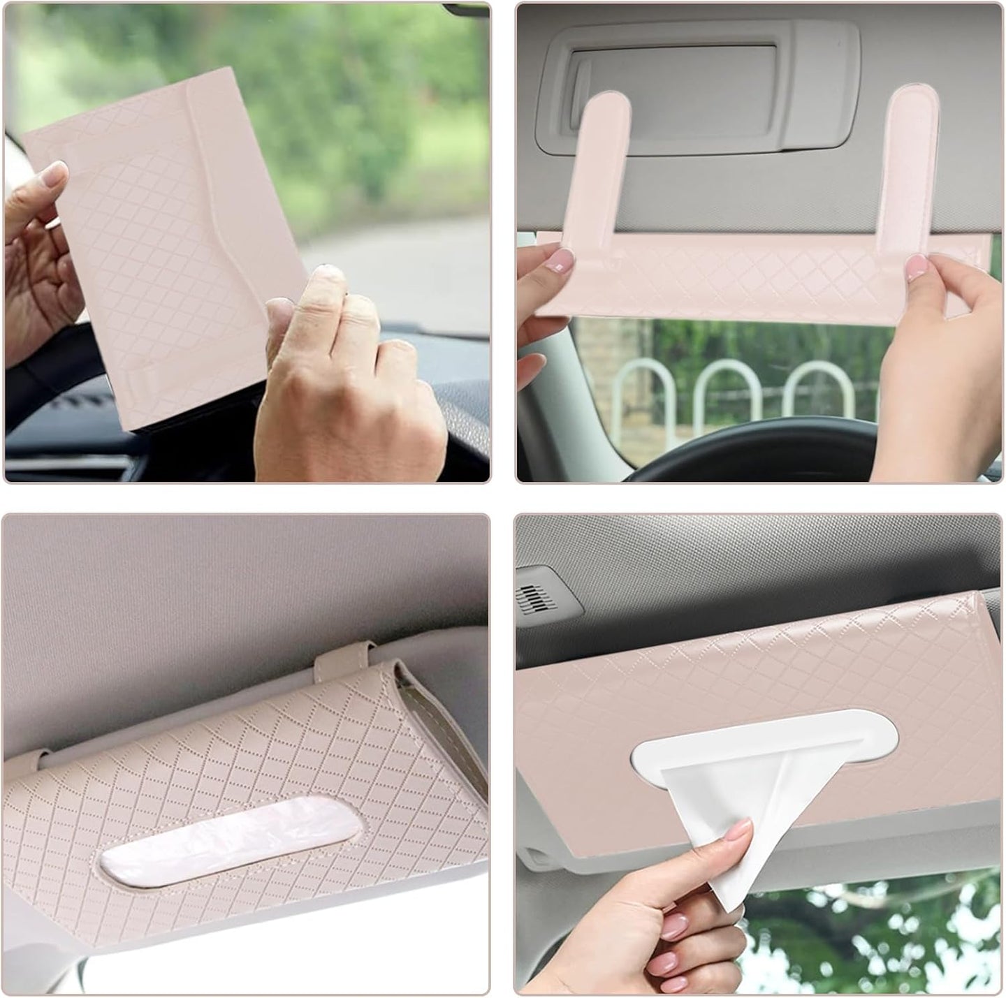 Car Tissue Holder, Car Visor Tissue Holder, PU Leather Car Tissue Holder, Car Sun Visor Accessories for Universal Auto Men Women (Beige, One Size)