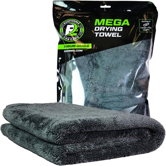Exoforma Mega Drying Towel - Large Premium Microfiber Car Drying Towel - 24"X36" 1200 GSM Double Twist Pile, Edgeless Design for No Scratches, Dries Your Entire Vehicle by Itself