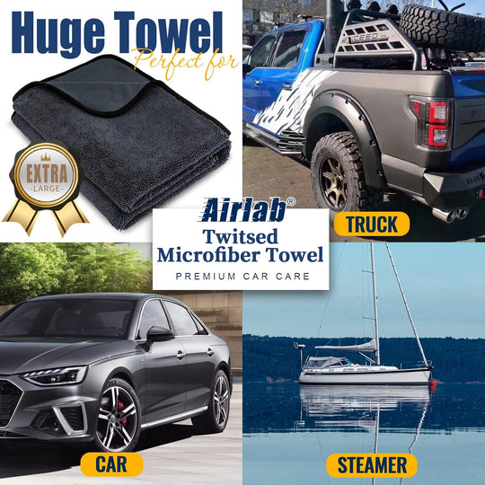 Airlab Extra Large Microfibre Car Cleaning Cloth, 90X60Cm, 650GSM, Black