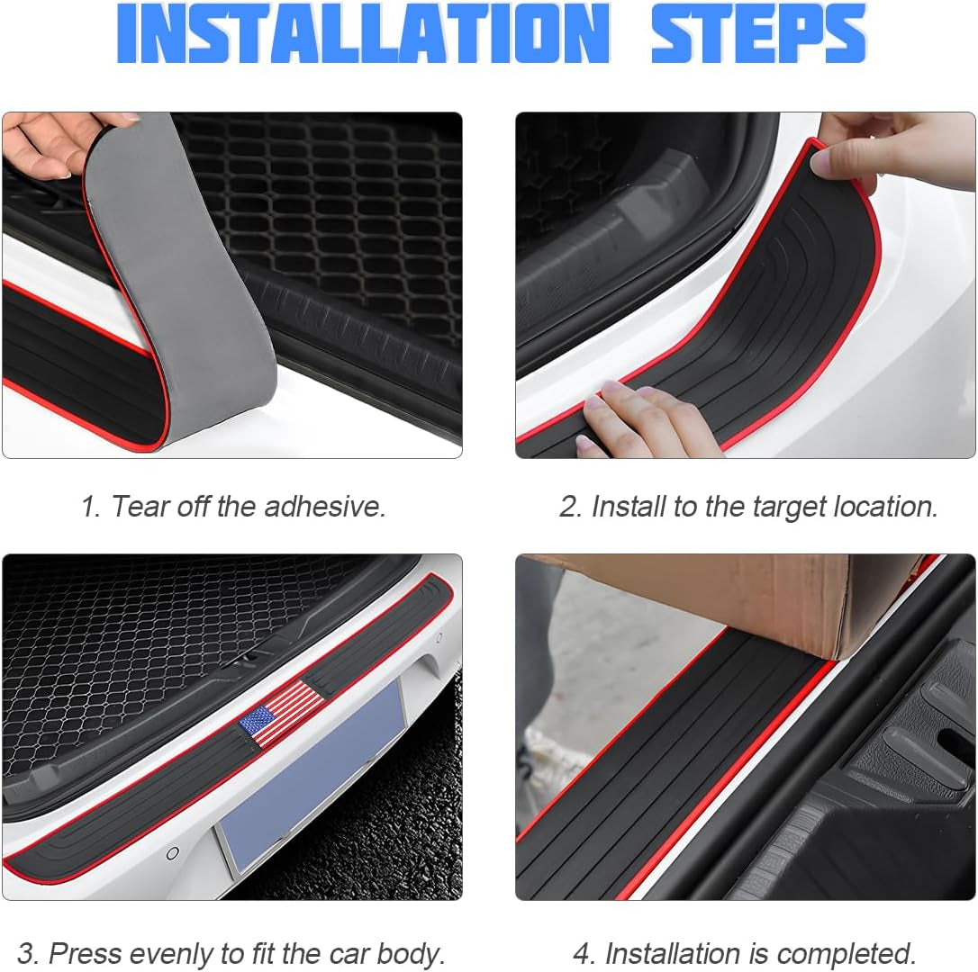 Car Rear Bumper Protector Guard, Anti-Scratch Abrasion Rubber Trunk Door Entry Sill Guard, Non-Slip Vehicle Trim Cover Protection Strip, Car Accessories (Black/Blue Edge/35.4"X2.7")