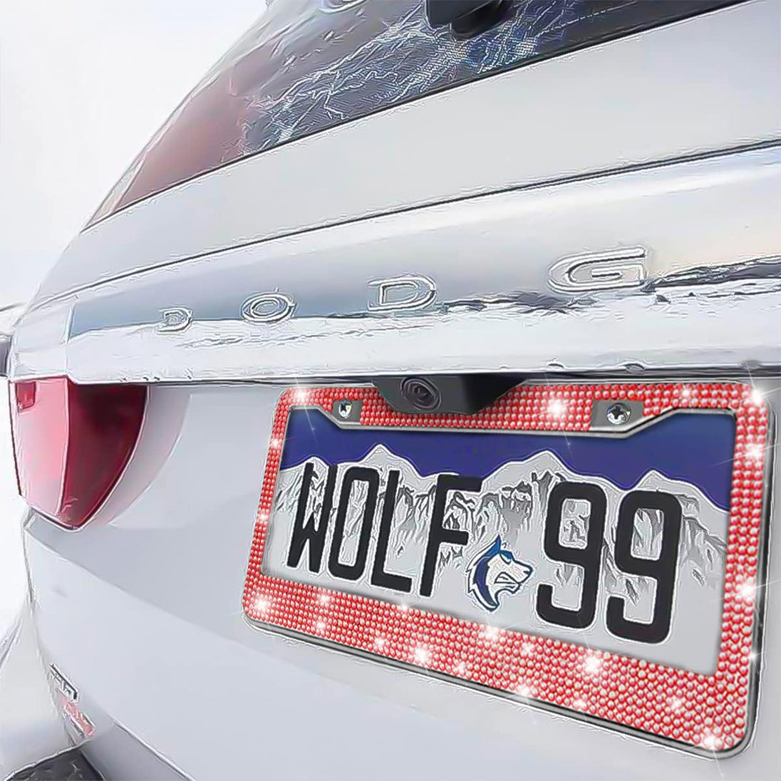Bling Car License Plate Frame, Handcrafted Crystal Stainless Steel License Plate Frame, Sparkly, Durable, Universal Fit, Car Accessories for Girls, Women (Red)