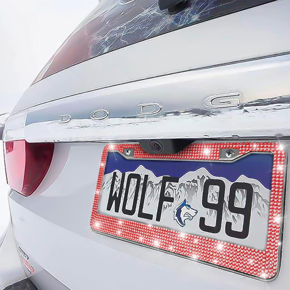 Bling Car License Plate Frame, Handcrafted Crystal Stainless Steel License Plate Frame, Sparkly, Durable, Universal Fit, Car Accessories for Girls, Women (Red)