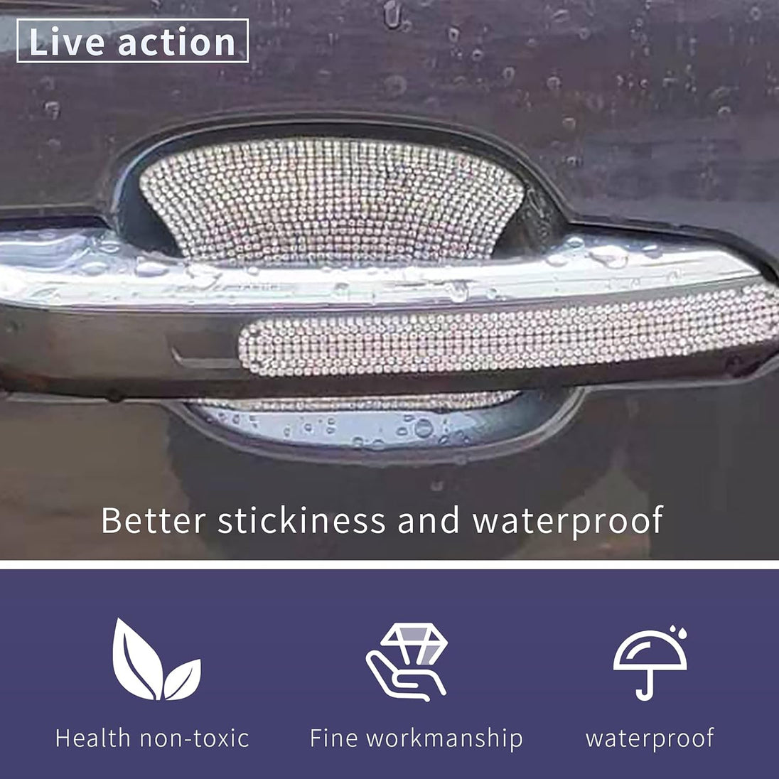 INSAUTO 8 Pieces Bling Car Door Handle Scratch Protector, Universal Rhinestone Car Stickers for Women, Automotive Exterior Accessories (Silver)