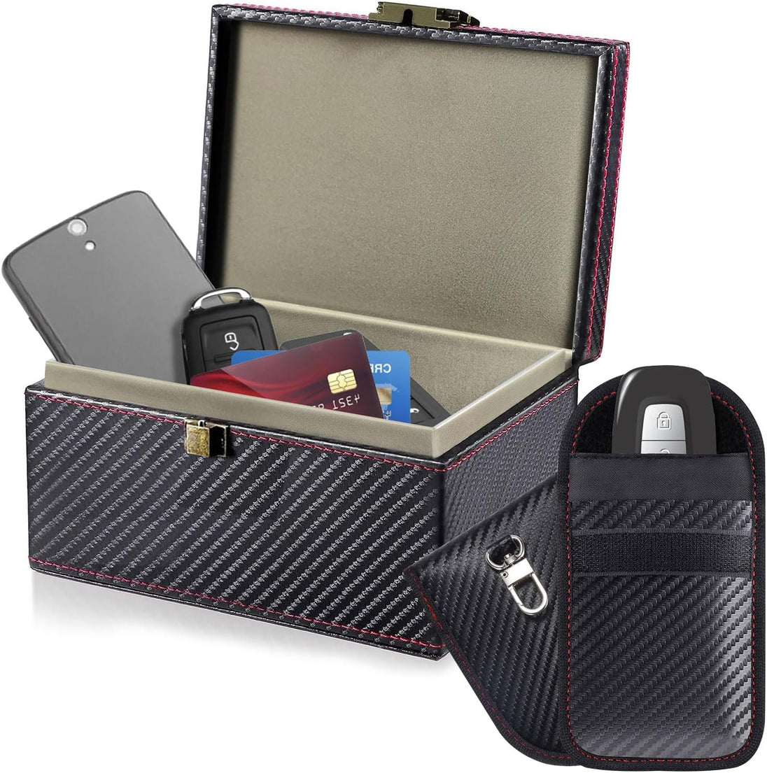 Faraday Box for Car Keys Fob Signal Blocker Keyless Entry Car Key Protector Faraday Cage with 2 Rfid Blocking Pouches Faraday Key Fob Protector for Car Keys Credit Cards Anti-Theft Car Security Device
