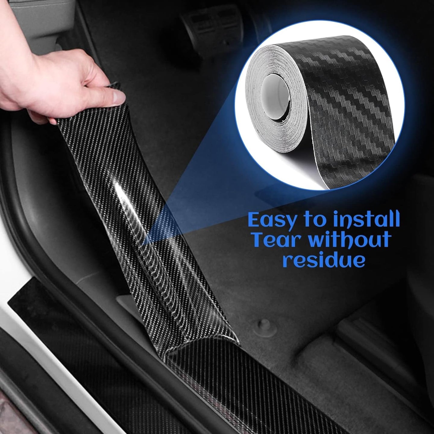 Door Sill Protector, （3Cm×10M） 1.2In X 32.8Ft Car Door Entry Edge Guards, Carbon Fiber Car Sticker for Car Door Edges, Front and Rear Bumpers, Door Sill Protection (Black)