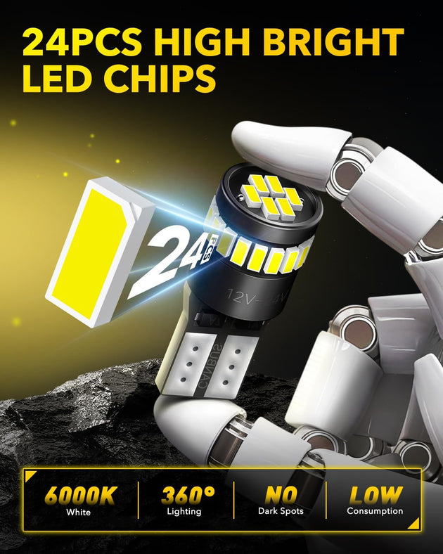 AUXITO 194 LED Light Bulb 6000K White 168 2825 W5W T10 Wedge 24-SMD 3014 Chipsets LED Replacement Bulbs Error Free for Car Dome Map Door Courtesy License Plate Dash Instrument Lights, Pack of 10