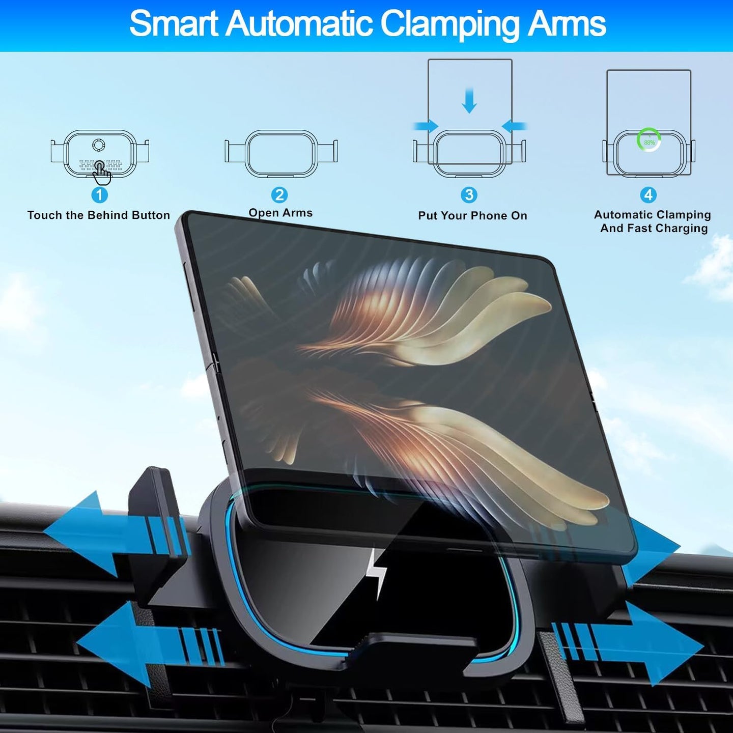 Wireless Car Charger for Samsung Galaxy Z Fold 6/5/4/3, 15W Fast Charging Car Mount, Car Accessories, Air Vent Charging Car Phone Holder for Galaxy Z Fold/Note, Landscape Phone Mount for Galaxy Z Fold