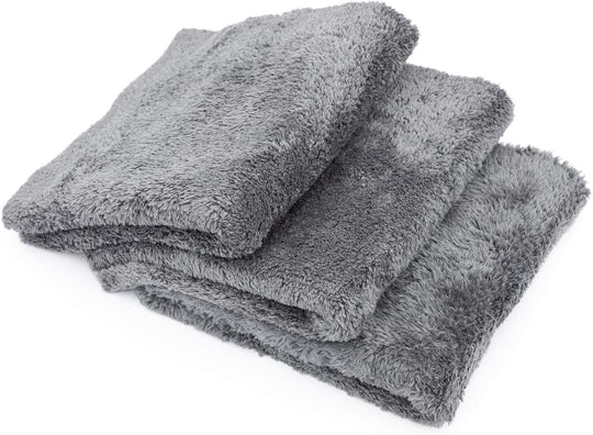THE RAG COMPANY Eagle EDGELESS Professional Korean 70/30 Super Plush Microfiber Detailing Towels 16 X 16 Inch (Pack of 3) Dark Grey 600Gsm