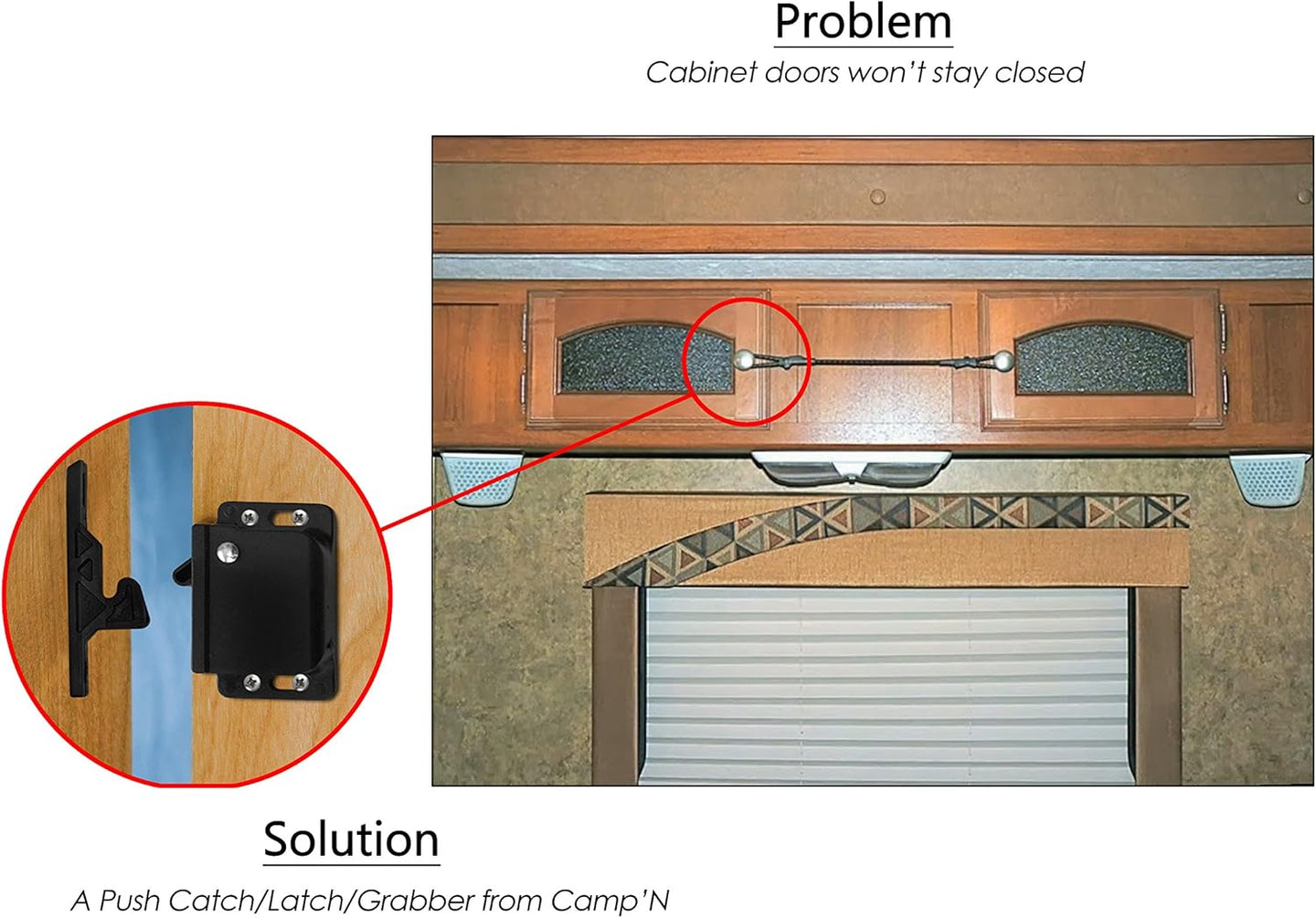 Camp'N - 10 Pack - Push Catch - Latch - Grabber - Holder for RV Cabinet Doors with Mounting Hardware - 5 Lbs Pull Force - Perfect for RV, Trailer, Camper, Motor Home, Cargo Trailer - OEM Replacement