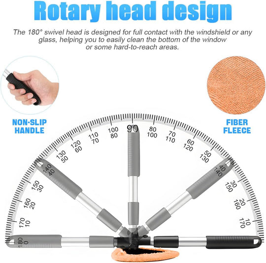 Windshield Cleaning Tool, Car Window Cleaner with Extendable Long Handle and 4 Washable Reusable Microfiber Pads, Auto Interior Exterior Glass Wiper Cleaning Kit Universal for Office and Home (Orange)