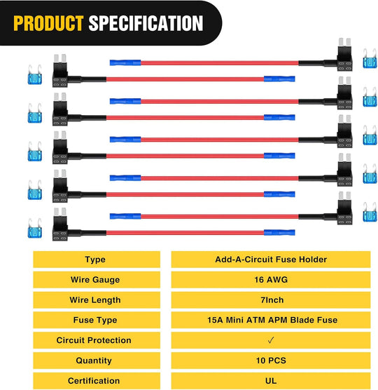 Nilight Fuse Holder Add-A-Circuit Fuse TAP Adapter Mini ATM APM Blade Fuse Holder-10 Pack
