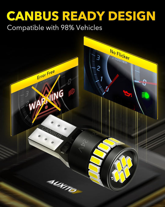 AUXITO 194 LED Light Bulb 6000K White 168 2825 W5W T10 Wedge 24-SMD 3014 Chipsets LED Replacement Bulbs Error Free for Car Dome Map Door Courtesy License Plate Dash Instrument Lights, Pack of 10