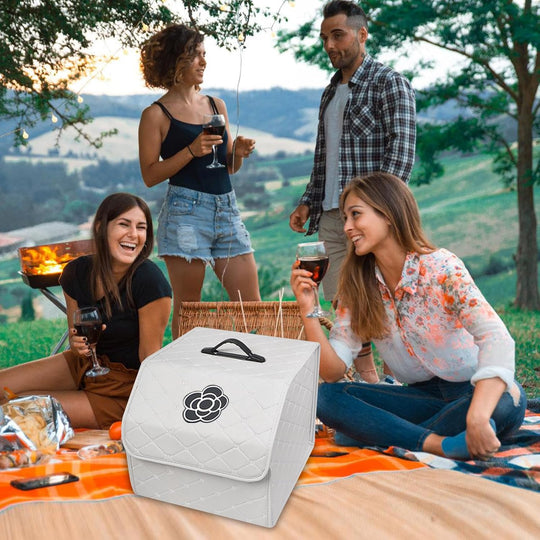 Car Trunk Organizer with Handle, Leather Multipurpose Car Cargo Boot Organiser, Collapsible Storage Box for Suvs & Sedans, Car Boot Tidy Organization for Car Accessories (White-S)