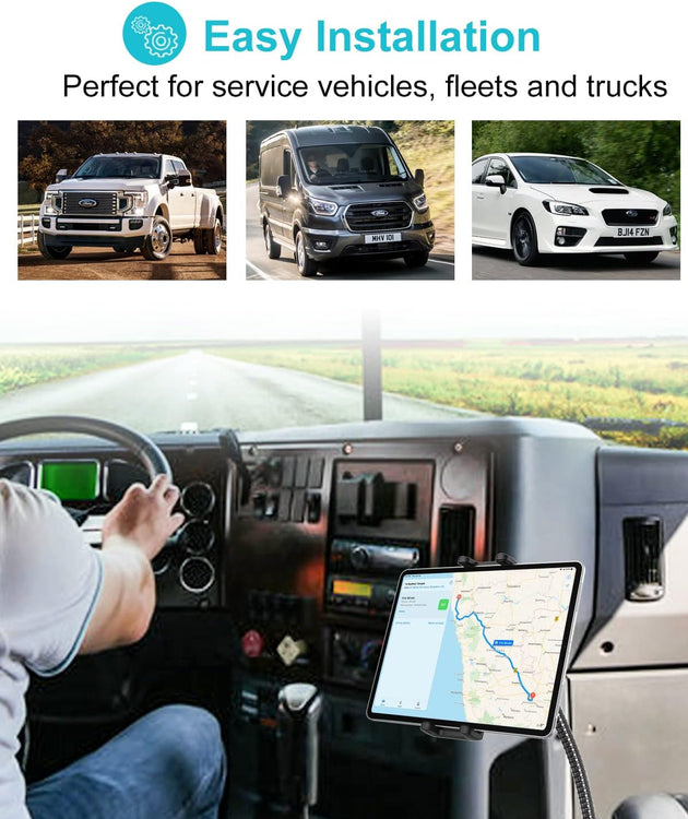 EXSHOW Car Seat Rail Tablet Holder for Truck, Metal Gooseneck Car Floor Seat Bolt Tablet Mount, Pickup/Commercial Vehicles/Semi Truck Stand for Ipad Pro Mini Air, Galaxy Tabs, Iphone, 4-12.9" Tablets