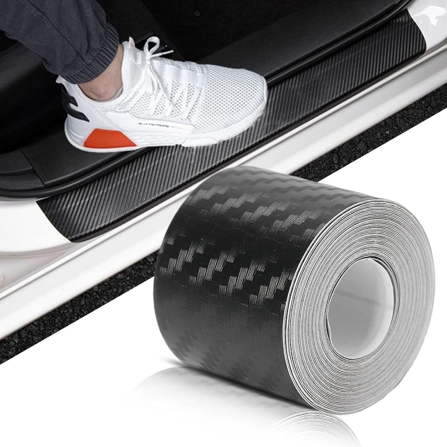 Door Sill Protector, （3Cm×10M） 1.2In X 32.8Ft Car Door Entry Edge Guards, Carbon Fiber Car Sticker for Car Door Edges, Front and Rear Bumpers, Door Sill Protection (Black)