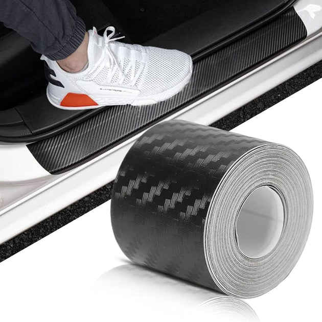 Door Sill Protector, （3Cm×10M） 1.2In X 32.8Ft Car Door Entry Edge Guards, Carbon Fiber Car Sticker for Car Door Edges, Front and Rear Bumpers, Door Sill Protection (Black)