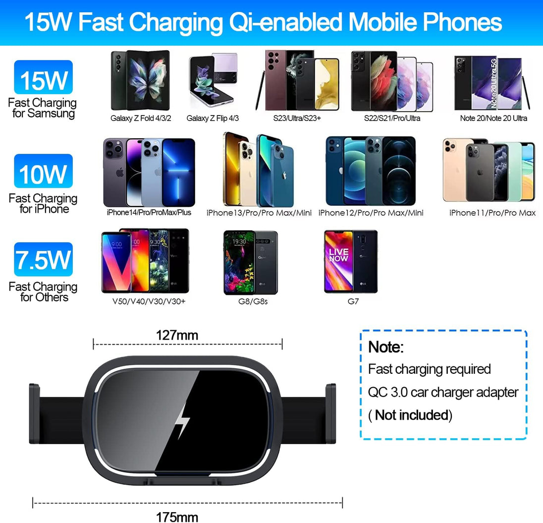 Wireless Car Charger for Samsung Galaxy Z Fold 6/5/4/3, 15W Fast Charging Car Mount, Car Accessories, Air Vent Charging Car Phone Holder for Galaxy Z Fold/Note, Landscape Phone Mount for Galaxy Z Fold