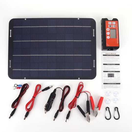12W Solar Car Battery Charging Kit with Solar Charge Controller Polycrystalline Solar Panel Charger for Car RV Boat Motorcycle