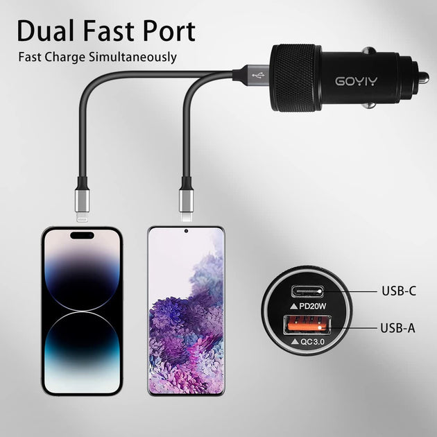 USB C Car Charger, 38W USB C Fast Charging Cigarette Lighter, Metal Fast USB Car Charger Adapter PD20W&QC3.0 18W Compatible with Mobile Phone and Tablets (Cable Not Included)