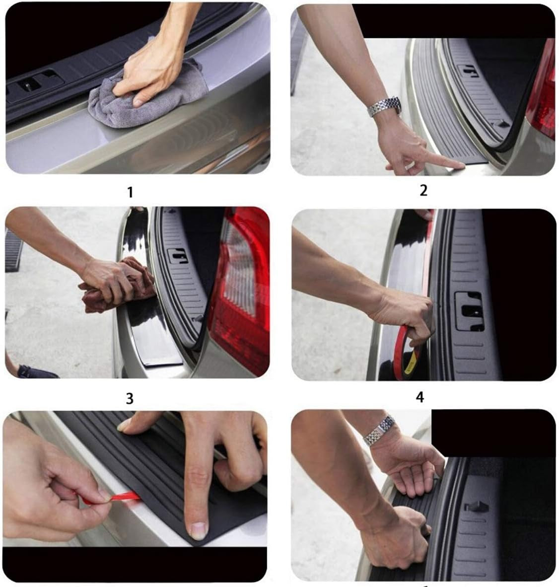 AUTOXBERT 90Cm Universal Car Rear Trunk Sill Bumper Guard Protector Rubber Pad Cover Strip,Rubber Car Rear Boot Trunk Bumper Protector Guard Trim Cover Chrome Sill Lip