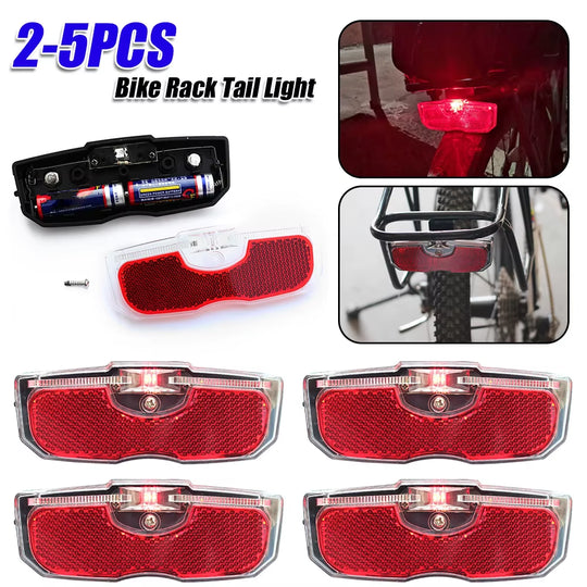 2-5PCS Bicycle Rear Reflector Tail Light for Luggage Rack Battery Powered Bike Reflective Taillight for Cycling Accessories