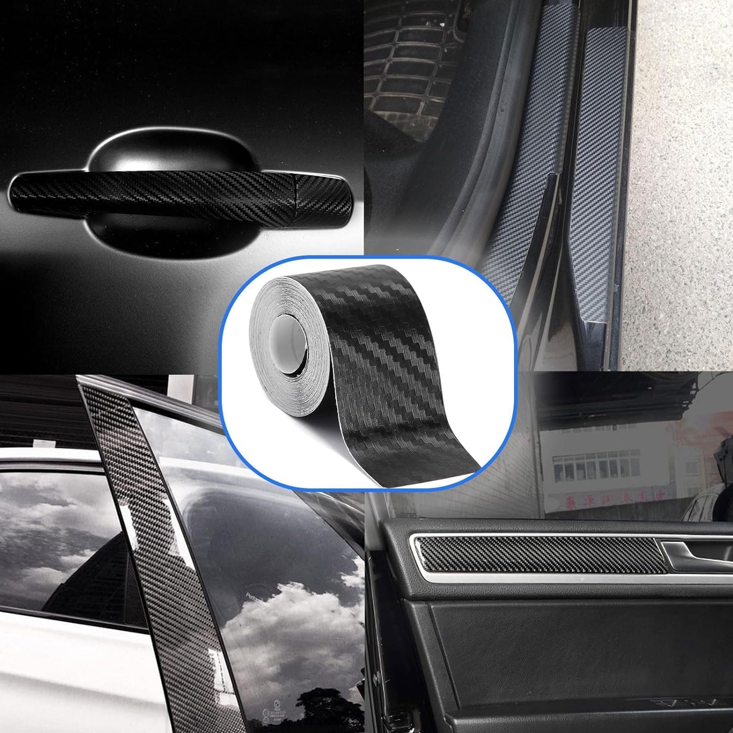 Door Sill Protector, （3Cm×10M） 1.2In X 32.8Ft Car Door Entry Edge Guards, Carbon Fiber Car Sticker for Car Door Edges, Front and Rear Bumpers, Door Sill Protection (Black)