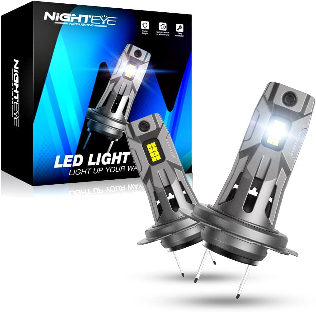NIGHTEYE H7 LED Bulbs, 12000 Lumens 600% Brighter 6500K Cool White, 1:1 Size No Adapter Required H7 LED Light Bulbs, Plug-N-Play Halogen Replacement H7 Bulbs, Pack of 2