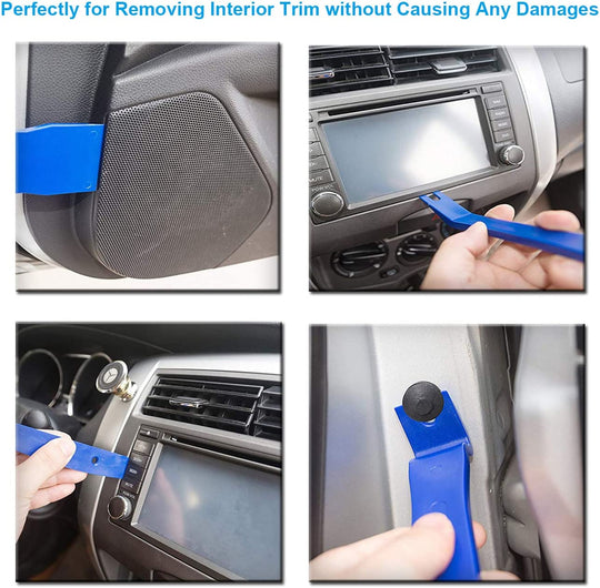 12 Pcs Trim Removal Tool Kit, No Scratch Plastic Pry Tool Kit, Car Panel Door Window Tools Car Interior Trim Kit Fastener Rivet Remover for Clip, Molding, Dashboards, Upholstery Toolkit