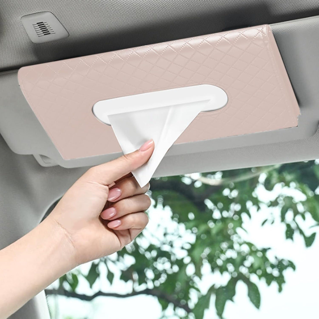 Car Tissue Holder, Car Visor Tissue Holder, PU Leather Car Tissue Holder, Car Sun Visor Accessories for Universal Auto Men Women (Beige, One Size)