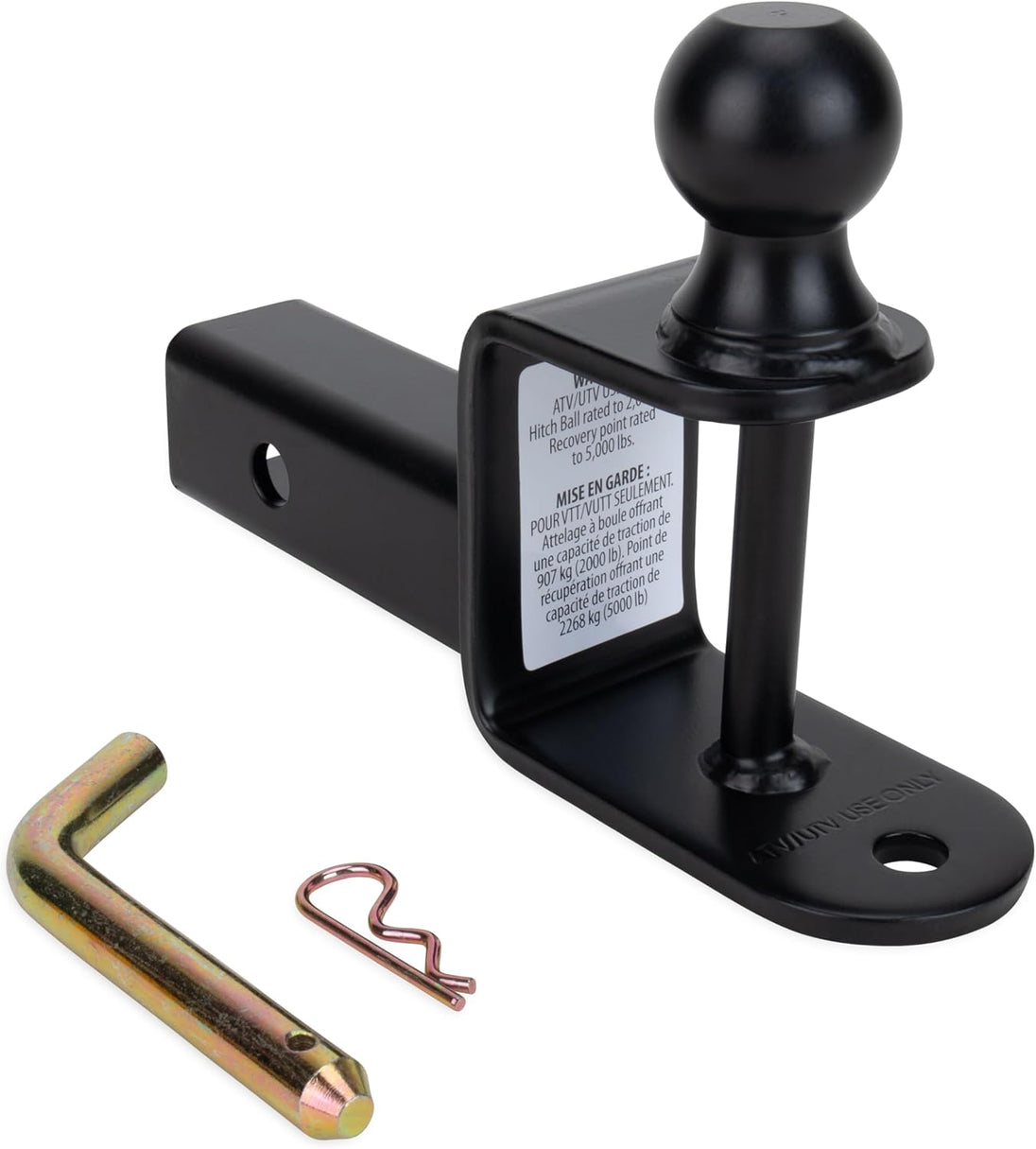 Black Boar UTV ATV Multi-Hitch - Features 2” Hitch Ball, 2” Shank - 6” (L) Shank - Hitch Ball Has 2” Rise & Rated for 2,000Lbs - Use W/Utility Trailers, Tow Straps & Other ATV Accessories (66025)