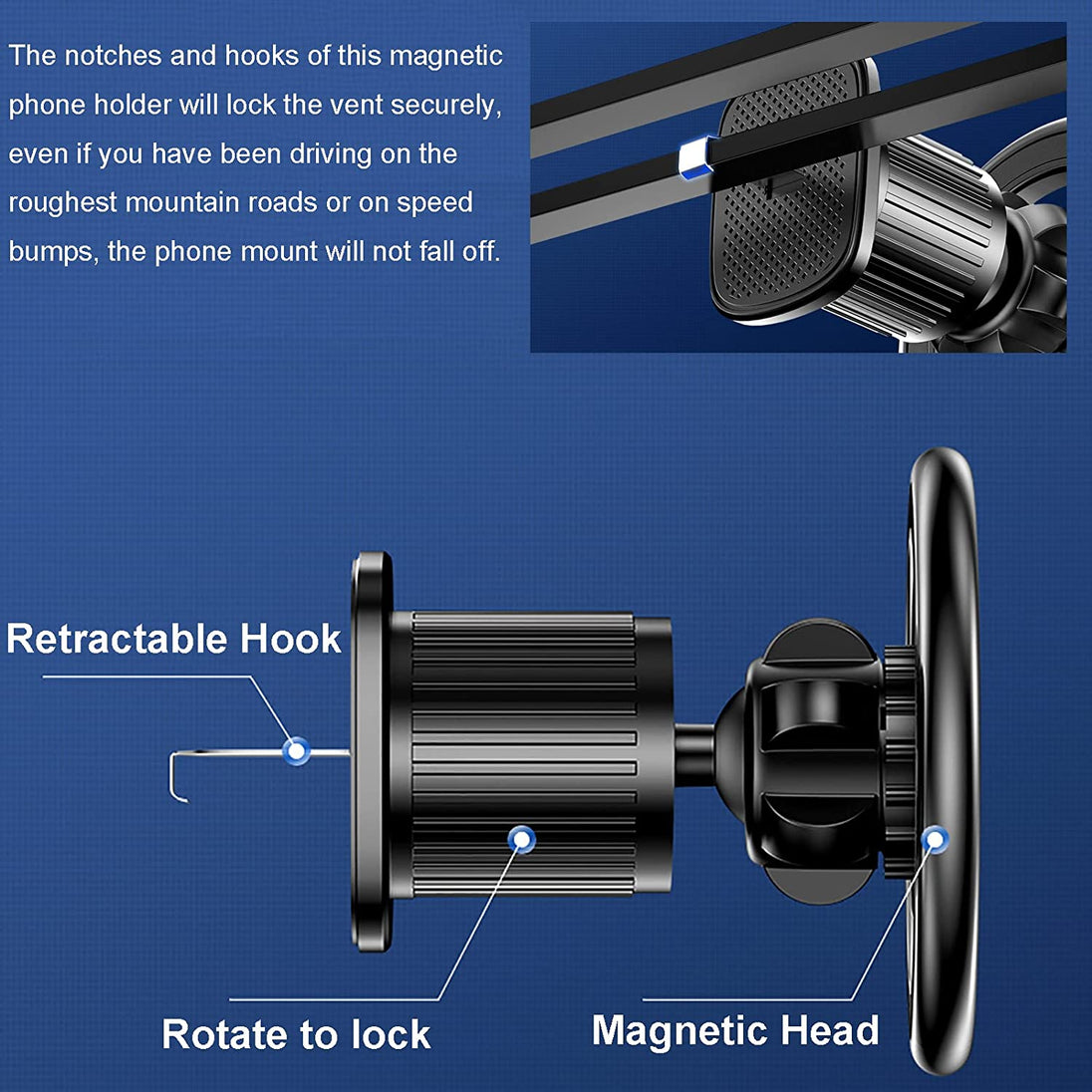 Magnetic 360° Rotation Car Vent Mount Phone Holder for Iphone 15 14 13 12 Series, with Metal Ring for Others Cell Phones as Samsung Galaxy and so On