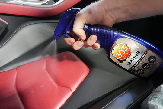 303® Automotive Leather 3-In-1 Complete Care Spray, Conditions Leather to Prevent Cracking and Fading, Strong UV Protection, Safe for All Finished Leather and Vinyl (30218) 473 Ml