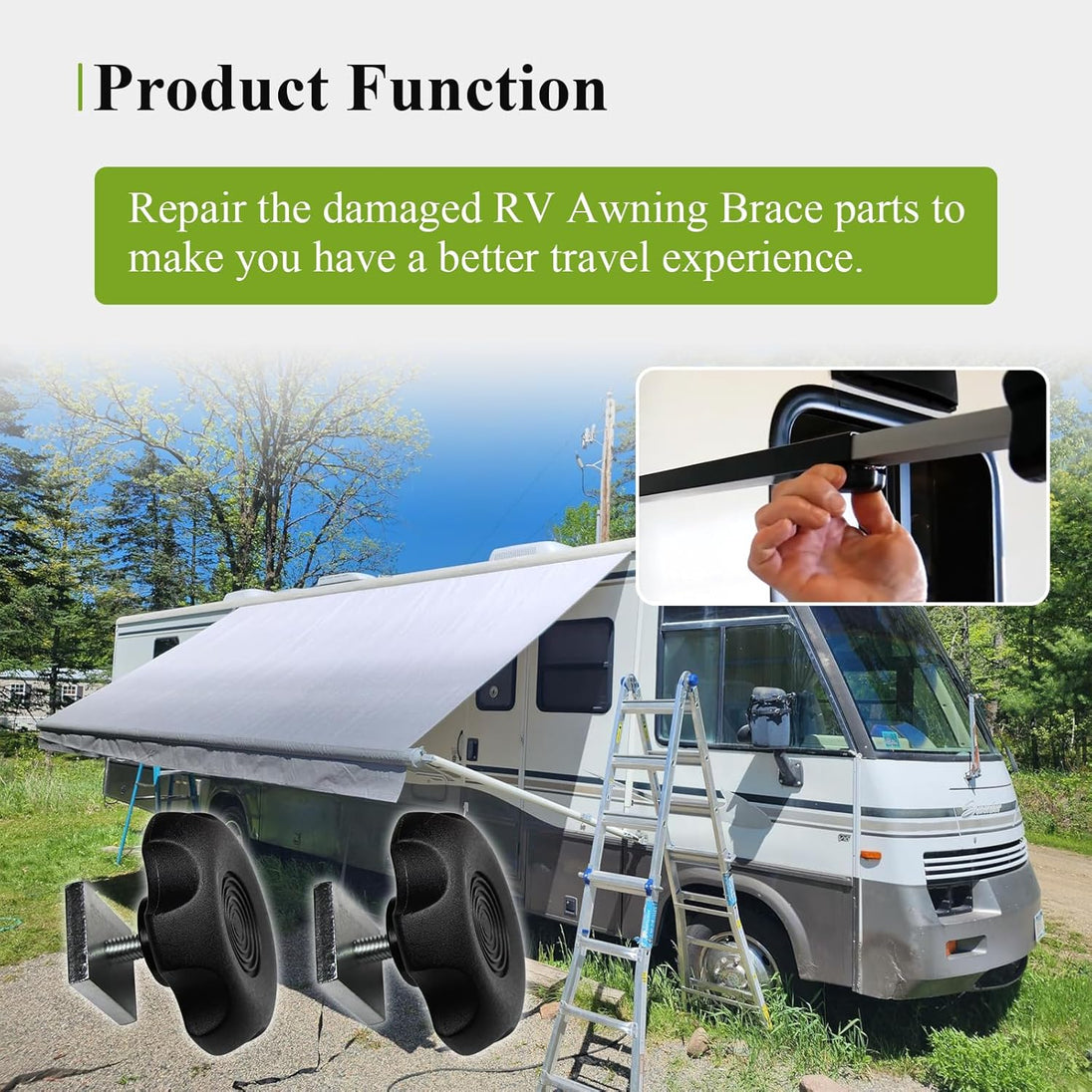 4 Pack 3311578001 Camper RV Awning Brace Knob, Awning Rafter Locking Knobs Replacement Parts with Clamp & Nut Kit, Fit for Carefree/Dometic A&E Camper/Rv/Motorhome Awning Brace Parts