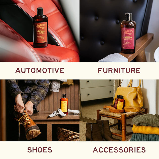 Leather Honey Leather Care Kit - Leather Cleaner + Leather Conditioner + Applicator Cloths - Same Quality Formula since 1968 - Leather Care for Jackets, Furniture, Auto Interiors, Shoes