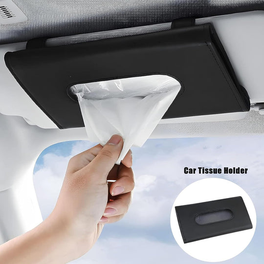 Car Accessories Interior, 4 Pack Car Accessories Include 1 Car Tissue Holder, 1 Car Sunglasses Holder, 2 Car Seat Headrest Hook, Christmas Automotive Car Essentials for Car Sun Visor （Black）