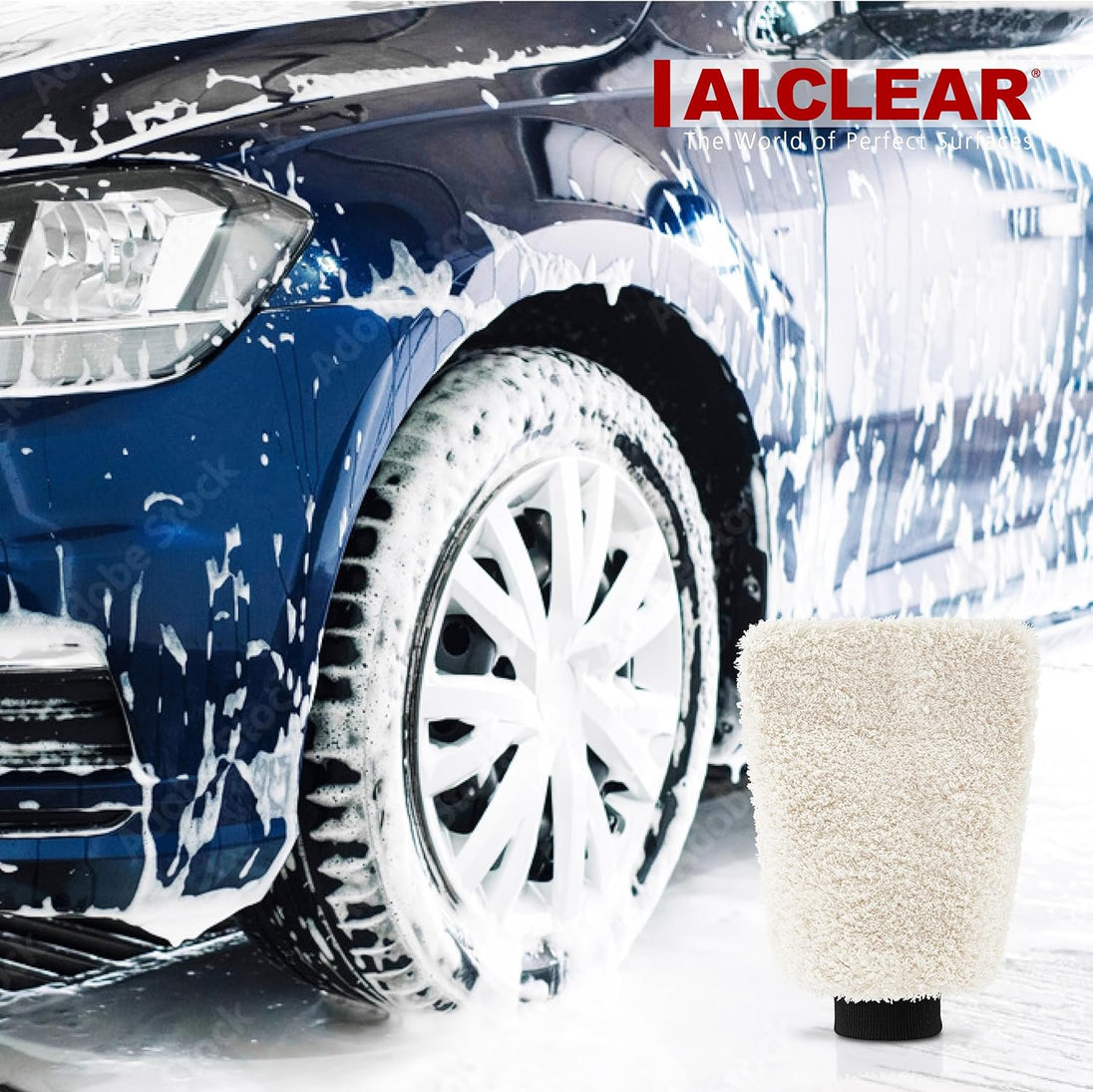 ALCLEAR 950013WH Microfibre Glove for Washing Car with Car Shampoo and Cleaner,Better than Car Wash Sponge, Polishing or Microfibre Cloth, Motorcycles, Car Preparation and Care, Black/White, 27X17Cm